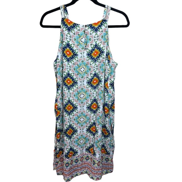 Spense Womens White Aztec Print Dress Sz Large NWT Side Slit Coverup - Picture 2 of 16